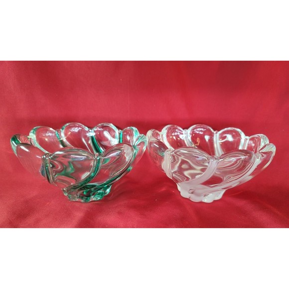 Dessert Candy Dish Nut Bowls MIKASA Crystal Green&Frosted Swirl Stripe Scalloped - Picture 11 of 12